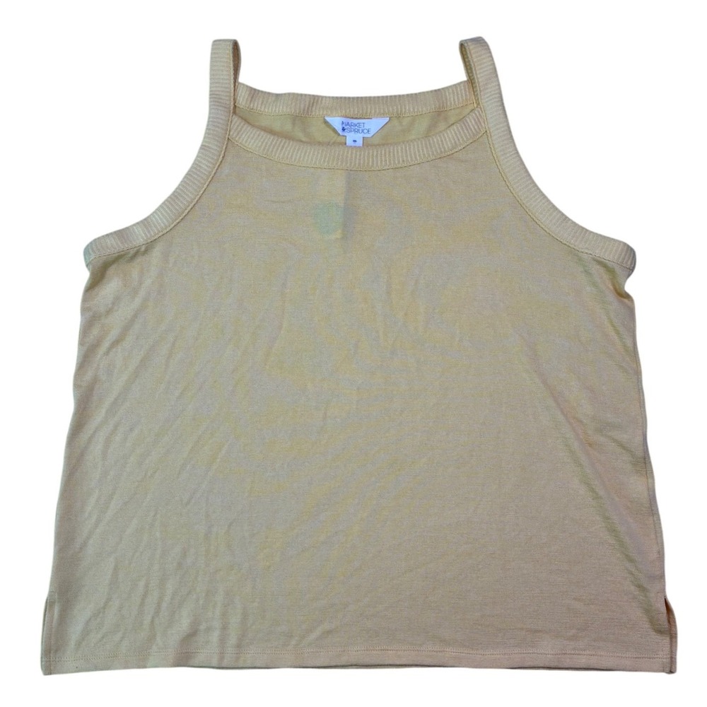 Market & Spruce Tatum High Neck Rib Trim Tank Yellow XXL Sweater Knit Sleeveless